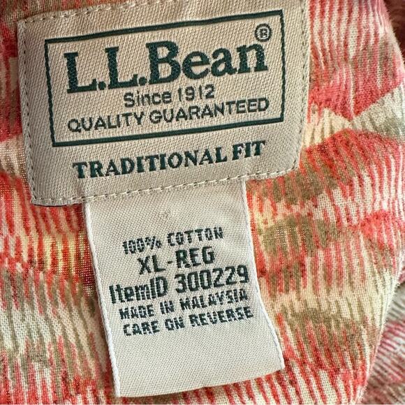 L.L. Bean Traditional Fit Button Up Shirt Size XL Red Tan - Picture 5 of 6